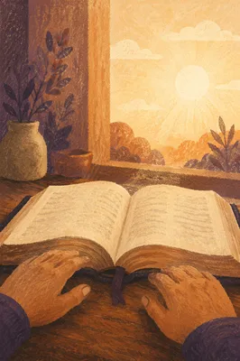 Morning Bible Reading in Gentle Dawn Light
