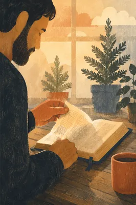 Man Reading Bible in Morning Light