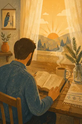 Morning Bible Reading with Evergreen Accent