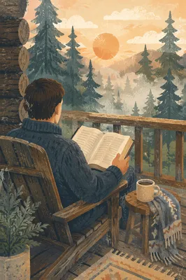 Man Reading Bible in Morning Pine Light