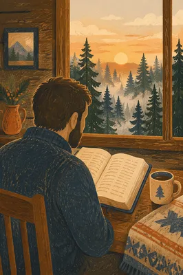 Morning Bible Reading in Evergreen Cabin