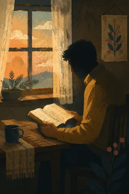 Man Reading Bible in Morning Light