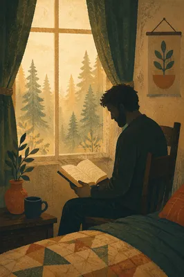 Man Reading Bible in Morning Window Light