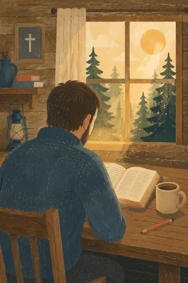 Morning Bible Reading in Rustic Cabin