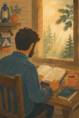 Morning Bible Reading in Evergreen Cabin