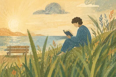 Morning Bible Reading on Coastal Hillside