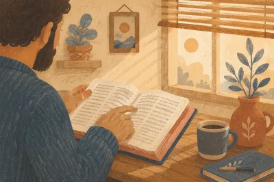 Man Reading Bible in Morning Light