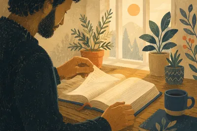 Morning Bible Reading in Warm Window Light