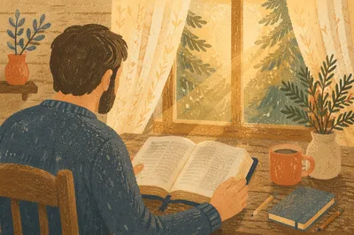 Man Reading Bible in Morning Light