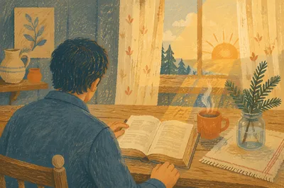 Man Reading Bible in Morning Light