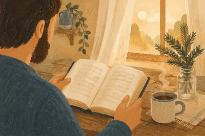 Man Reading Bible in Morning Light