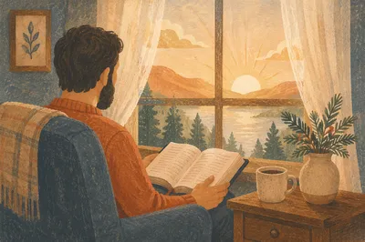 Man Reading Bible in Morning Light