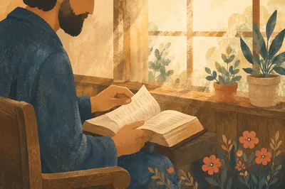 Man Reading Bible in Morning Light