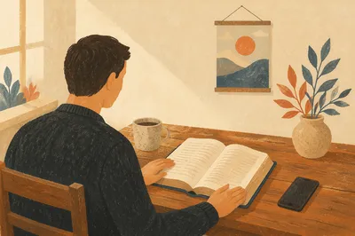 Man Reading Bible in Morning Light