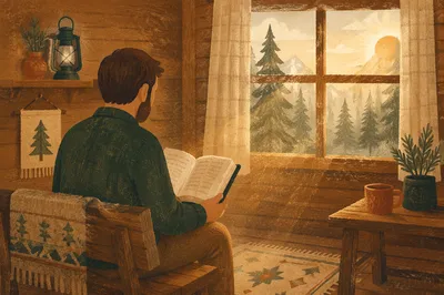 Morning Bible Reading in Evergreen Cabin