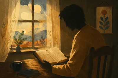Man Reading Bible in Morning Light