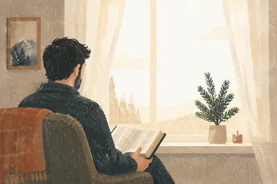 Man Reading Bible in Morning Light