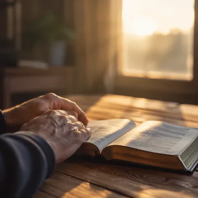 Morning Bible Reading in Warm Dawn Light