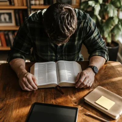 Man Reading Bible in Morning Light