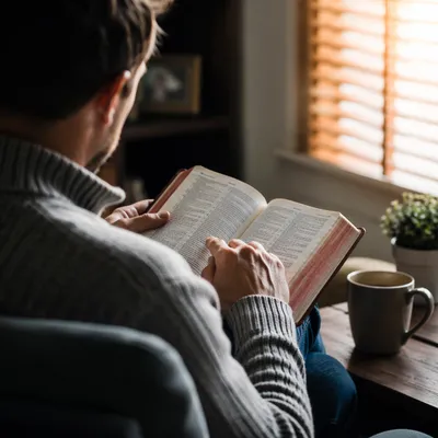 Man Reading Bible in Morning Light