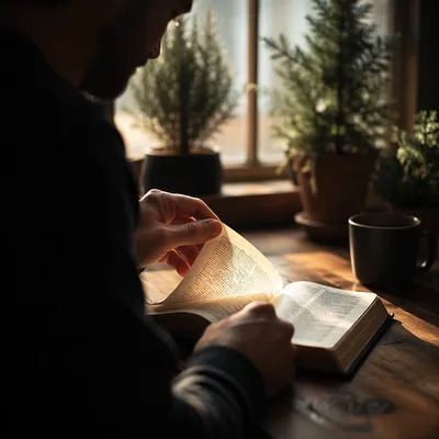 Man Reading Bible in Morning Light
