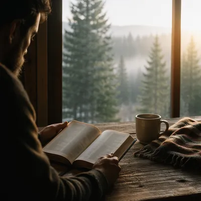 Man Reading Bible in Morning Light