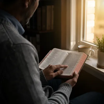 Man Reading Bible in Morning Light