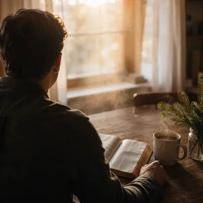 Man Reading Bible in Morning Light