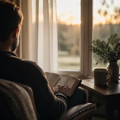 Man Reading Bible in Morning Light