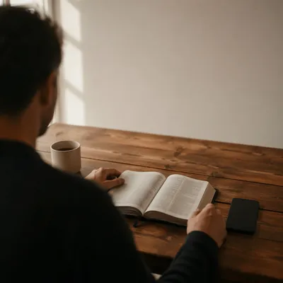 Man Reading Bible in Morning Light