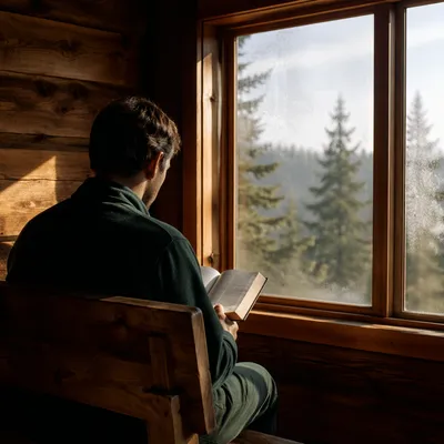 Morning Bible Reading in Evergreen Cabin