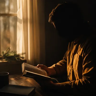Man Reading Bible in Morning Light