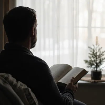 Man Reading Bible in Morning Window Light