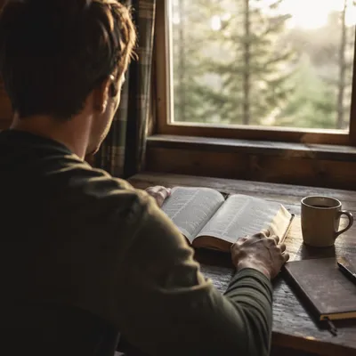 Morning Bible Reading in Cabin Light