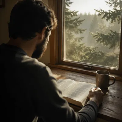 Man Reading Bible in Morning Light