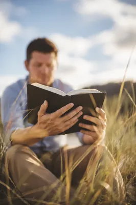 Man Reading Bible in Morning Coastal Light