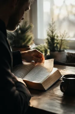 Man Reading Bible in Morning Light