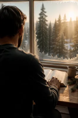 Man Reading Bible in Morning Light