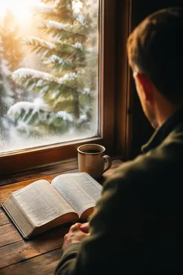Morning Bible Reading in Evergreen Cabin