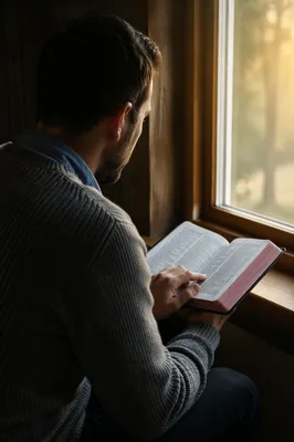 Man Reading Bible in Morning Light