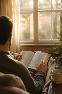 Man Reading Bible in Morning Light
