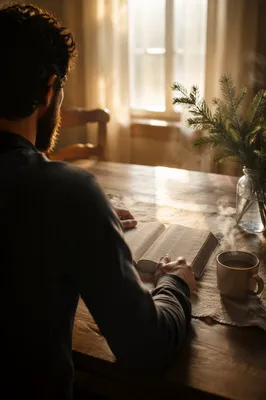 Man Reading Bible in Morning Light