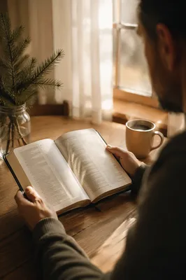 Man Reading Bible in Morning Light