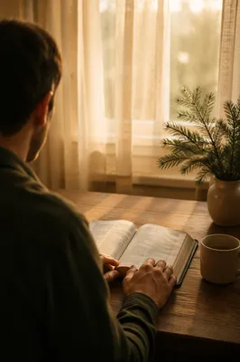 Man Reading Bible in Morning Light