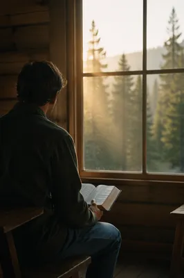 Morning Bible Reading in Evergreen Cabin