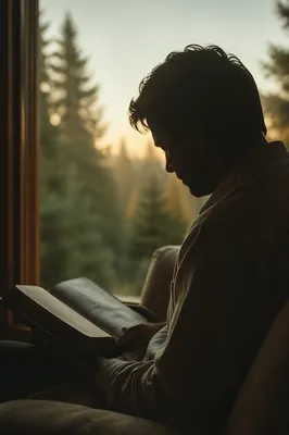 Morning Bible Devotion by Evergreen Window