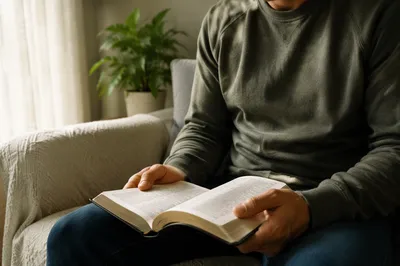 Man Reading Bible in Morning Light
