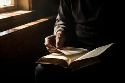 Man Reading Bible in Morning Light