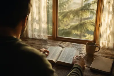 Man Reading Bible in Morning Light