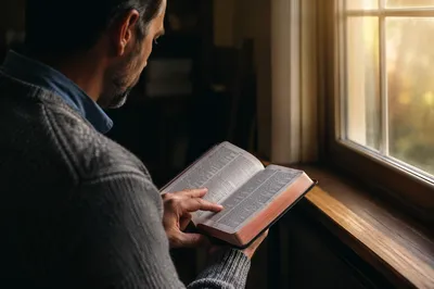 Man Reading Bible in Morning Light